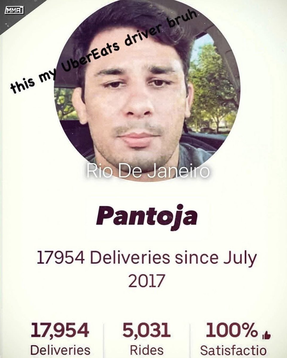 igorserafini_'s tweet photo. Perfil do Pantoja no Uber Eats… Um dia entregando comida, outro dia campeão do UFC! https://t.co/0tgcMPPdu1