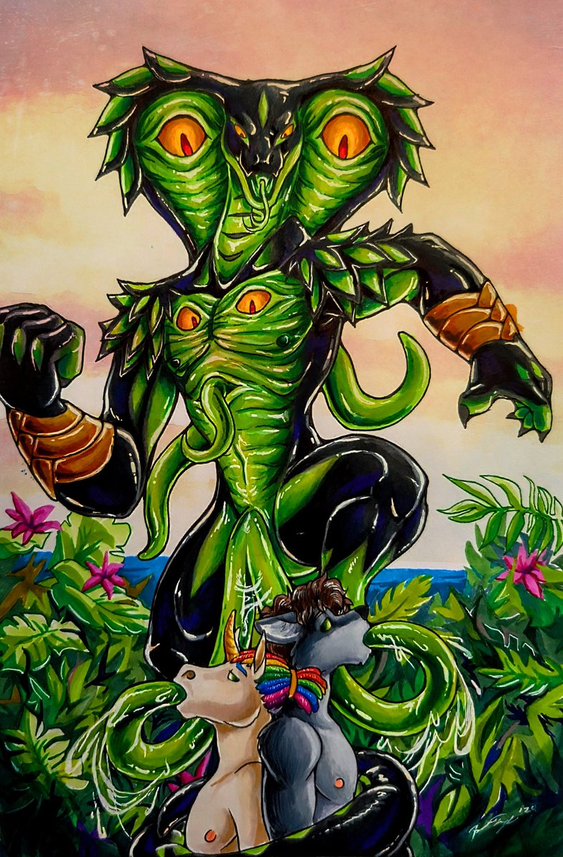 Foxfurries's tweet photo. The jungle variant,of the Serpasis species, is a formidable hunter. With a near unbreakable like slime that emanates from its body to a hallucinogenic enzyme in its breath, the Serpasis can trap any that venture too deep into the Green. It loves breaking strong willed men . https://t.co/4kvXVnmiTx