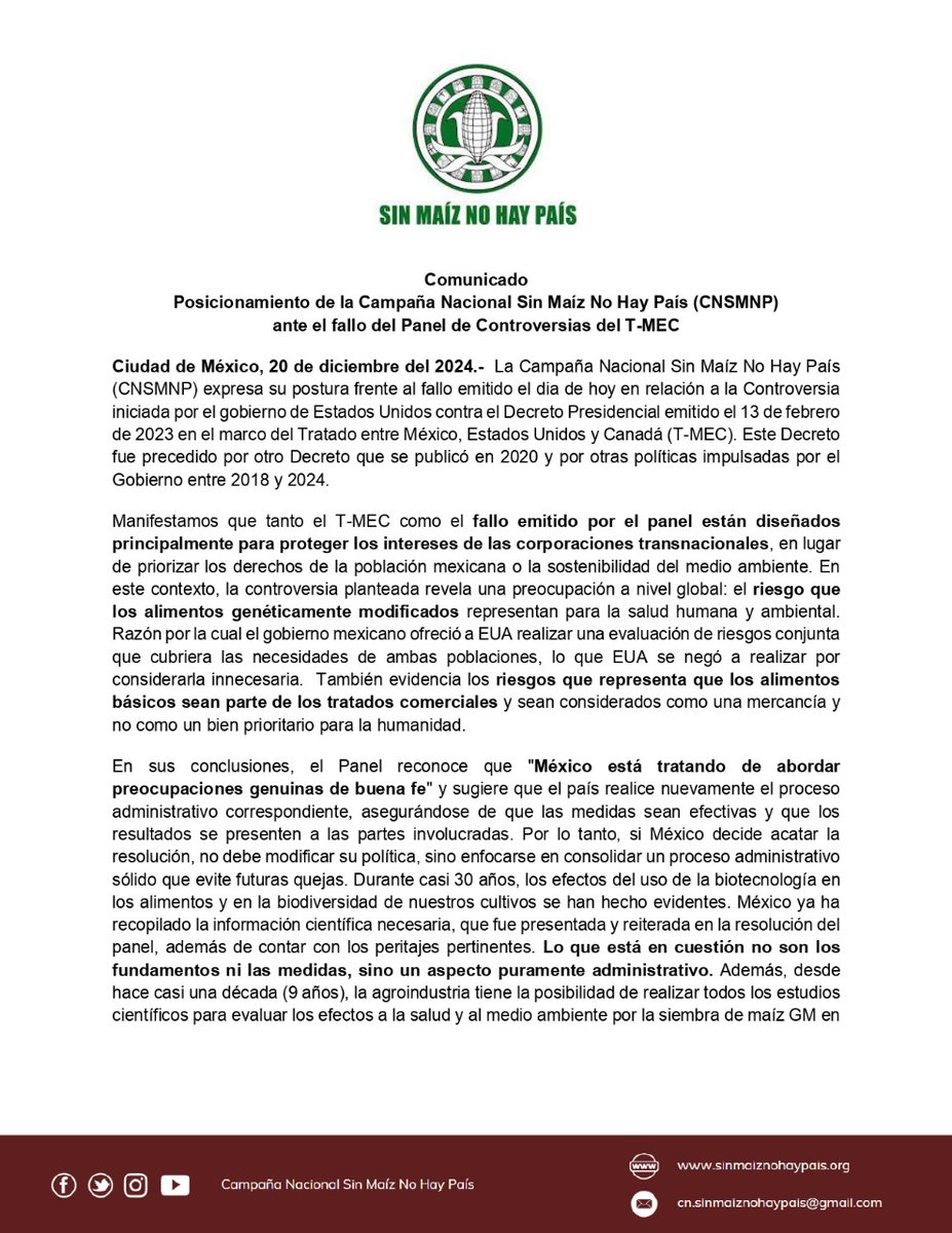 elpoderdelc's tweet image. El Decreto Presidencial sigue en pie. México tiene el derecho de proteger sus maíces nativos y la biodiversidad. ¡No necesitamos maíz transgénico para garantizar nuestra seguridad alimentaria! 🇲🇽🌽 #SoberaníaAlimentaria