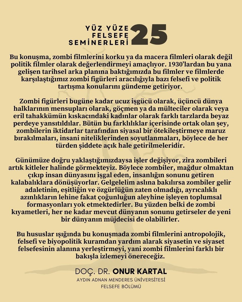 Ankara Hacı Bayram Veli Üniversitesi Felsefe Bölümünde gerçekleştirdiğimiz Yüz Yüze Felsefe Seminerlerinde bu ayki etkinliğimiz