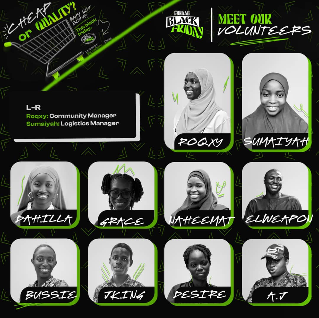 g_recharge's tweet photo. Meet our Amazing Volunteers!

Say hello to the incredible Volunteer team that drove FUNAAB Black Friday to success! They had all hands on deck to make this happen. *Thank you*

#FUNAABBlackFriday 
#Savebig 
#Shopbig
#Havefun https://t.co/I79k5SkTB7