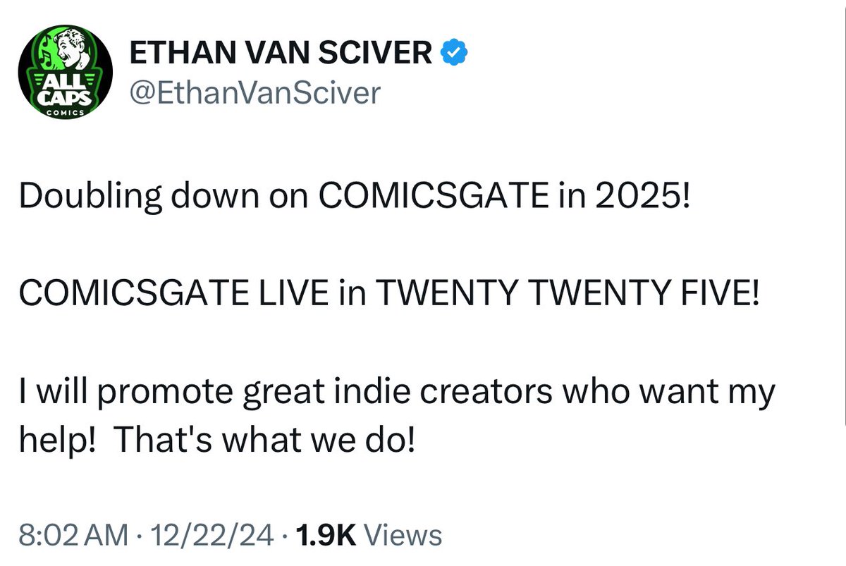 Evs intends to repair the damage he has done to ComicsGate by driving away creators in 2025
