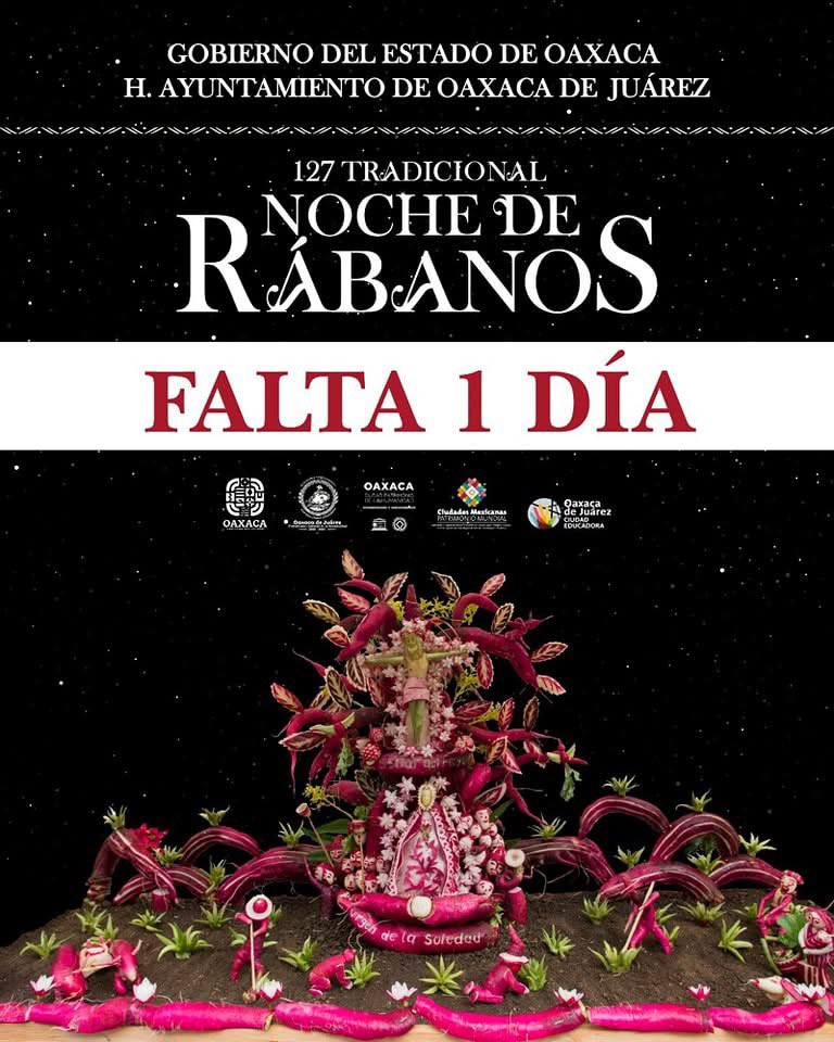 La espera termina: mañana celebramos la Noche de Rábanos 2024.

El Zócalo de Oaxaca se llenará de vida, arte y tradición con las creaciones únicas de nuestros hortelanos. Prepárate para disfrutar de esta festividad que nos conecta con nuestras raíces y cultura.