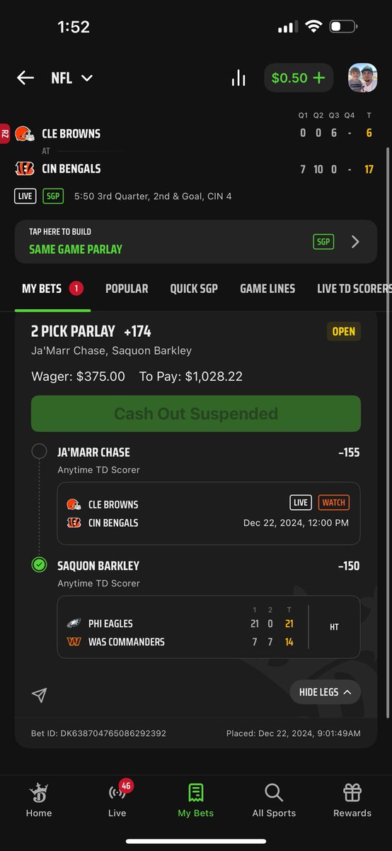 tentshit's tweet photo. JaMarr Chase 
PLEASE COME THROUGH #DraftKings https://t.co/ryhXtUMaOT