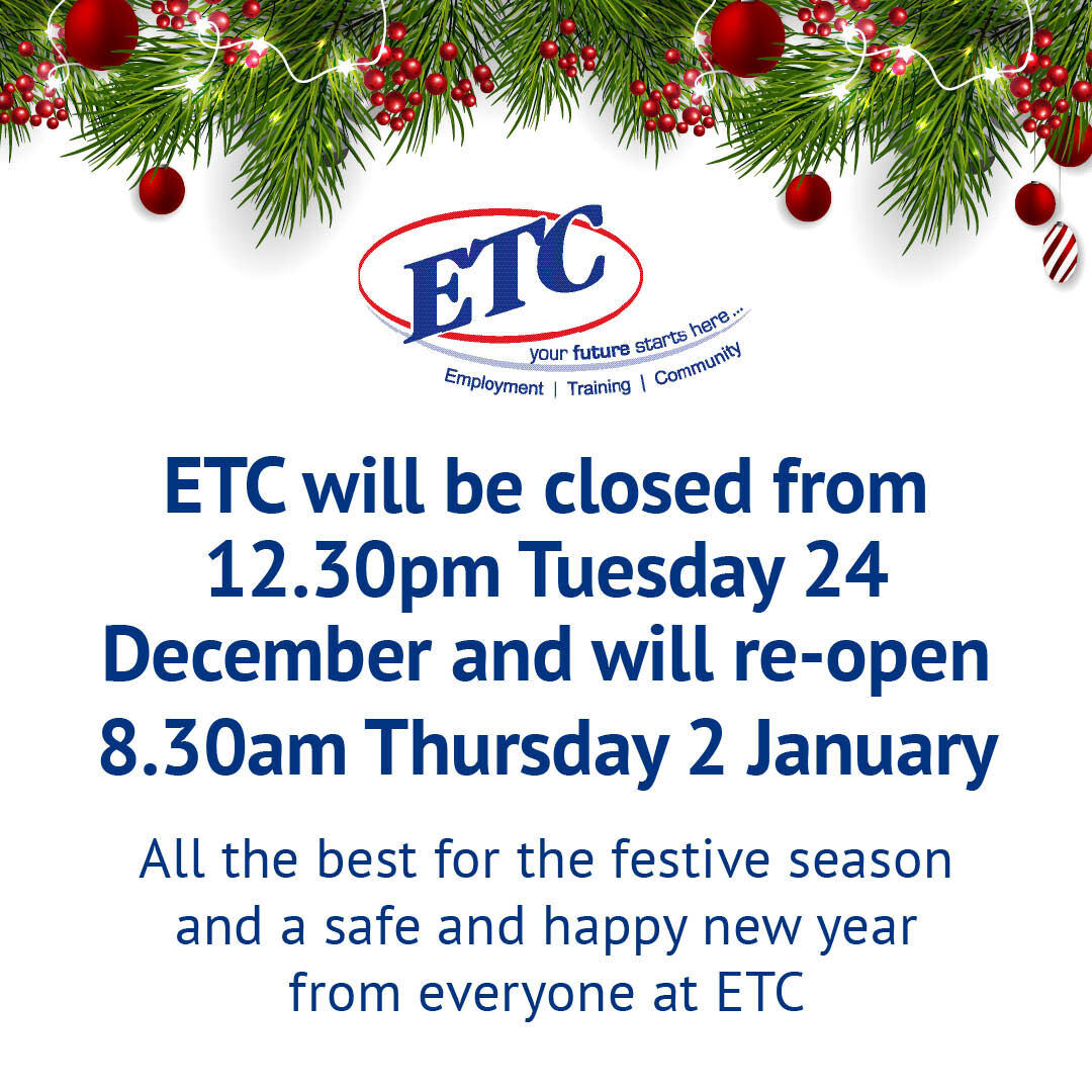 ETC_LTD's tweet photo. 📢 Important notice: ETC offices will be closed from 12:30pm on Tues, 24 Dec 2024, and will re-open at 8:30am on Thurs, 2 Jan 2025. ☎️ Please contact us before this time if you have an urgent enquiry > https://t.co/gZhGgfoWHe

We wish you a safe &amp; happy holiday season! 🎄✨❤️ https://t.co/gYAO5Q6EVA
