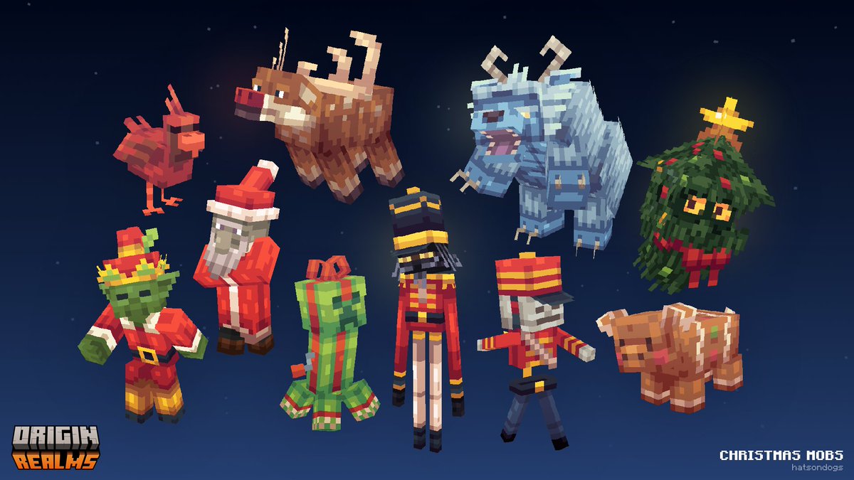 Had the pleasure of making some of the mobs for this year's christmas event over at <a href="/OriginRealms/">Origin Realms</a>!

Again, thanks to <a href="/Endergized/">Endergy</a> for helping with concepting and finishing touches 🎄
#minecraft #originrealms