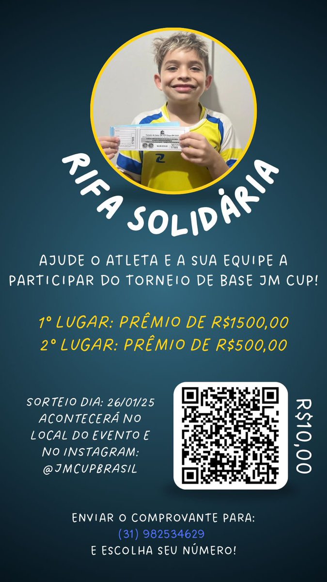 Boa tarde Galera, Bryan vai participar de um campeonato importante agora em janeiro, JM Cup que vai ser disputado na Hípica Contagem. A taxa de inscrição por atleta é alta e gostaria de contar com apoio de vcs. 
<a href="/AmericaFC1912/">América FC</a>, <a href="/tsvoficial/">• 𝚃𝚘𝚛𝚌𝚒𝚍𝚊 𝚂𝚎𝚒𝚝𝚊 𝚅𝚎𝚛𝚍𝚎 ☠️ •</a>, <a href="/barrauna/">Barra UNA</a>, <a href="/saci1912/">Saci</a>, <a href="/Avacoelhada/">AVACOELHADA</a>