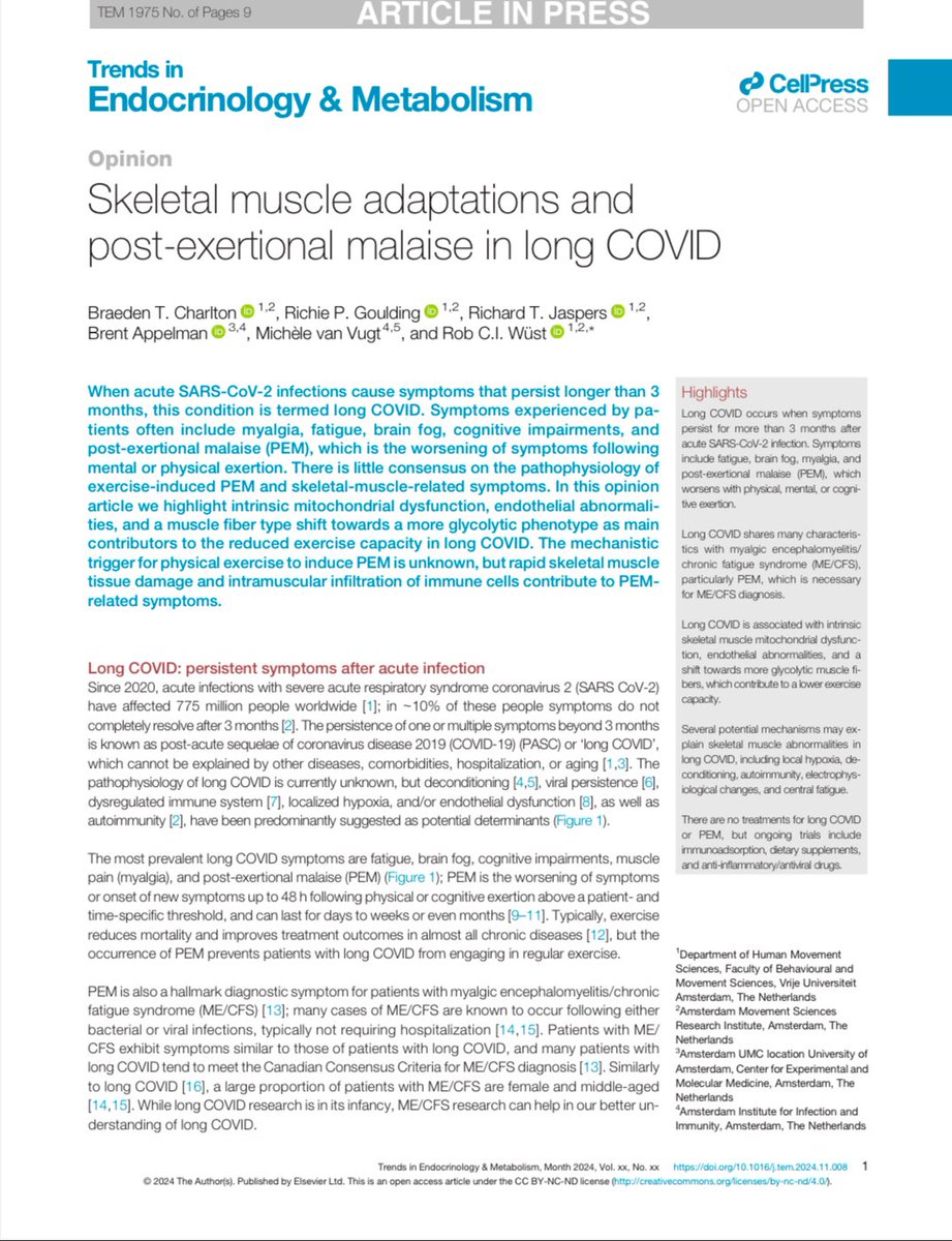 Skeletal muscle adaptations and post-exertional malaise #PEM #PESE in #LongCOVID <a href="/RobWust/">Rob Wüst</a> 

cell.com/trends/endocri…