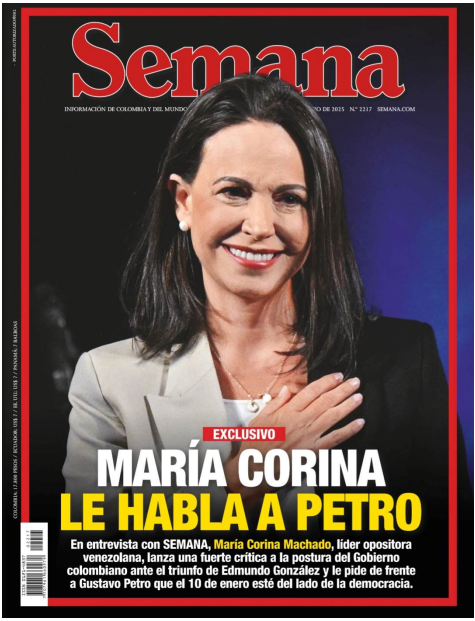 EnverConde's tweet image. En entrevista con la @RevistaSemana, María Corina Machado, lanza una fuerte crítica a la postura del Gobierno colombiano, ante el triunfo de Edmundo González-según las actas- y le pide a @petrogustavo que el #10Enero "esté del lado de la democracia"

semana.com/politica/artic…