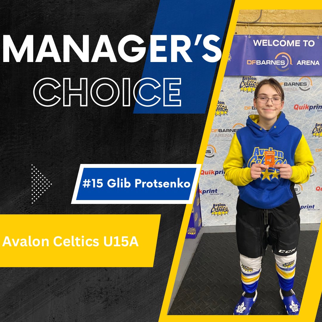 AvalonU15A's tweet photo. Better late than never! Managerโs choice from our previous game against the Caps was our sharpshooter, Glib! Way to go! Keep up the hard work! #hockey #avaloncelticsnation #gocelticsgo #managerschoice https://t.co/qECstBXgGp