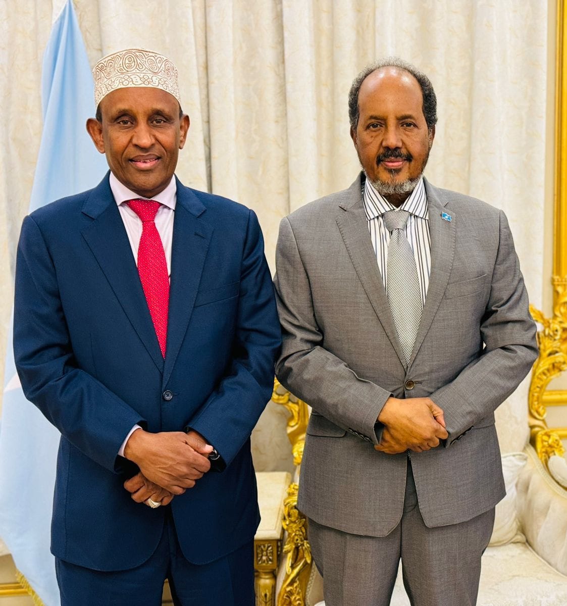 HonAliKorane's tweet photo. Had fruitful meetings with Somalia President H.E @HassanSMohamud, PM @HamzaAbdiBarre and USA Ambassador H.E Richard Riley in Mogadishu to discuss about prevailing issues. I equally had phone conversations with Jubbaland's @PresidentMadobe &amp; Norway Special Envoy H.E Einar Rystad https://t.co/bxewU5EuMI