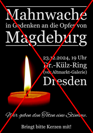 dd_nazifrei's tweet photo. Ausgerechnet das braune Montags-Pack will Morgen in #Dresden die Opfern von #Magdeburg für sich instrumentalisieren. Beworben wird der braune Dreck auf einschlägigen Kanälen von #FreieSachsen, '#Querdenken', #MarcusFuchs u.a. schamlosen rechten/verschwörungsideol. Hetzern.#DD2312 https://t.co/K2aWZVCDKh