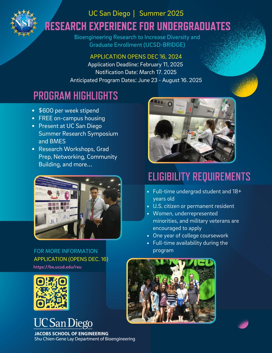BmesSfb901's tweet photo. 🌟Summer Internship Opportunity!🌟 Research experience is available for undergraduates at UC San Diego with their Bioengineering Department! Apply by February 11th, 2025. See flyer for more info. https://t.co/INDYZGG59O