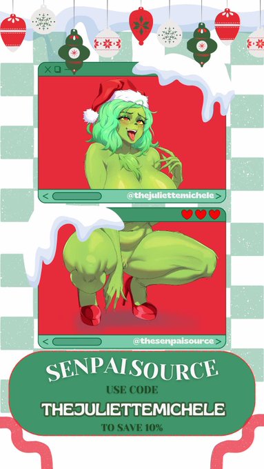 My Pet Monster Girl - Yall check out these cool grinch stickers my friends over senpai source did of @bishoujomom based on the bodypaint we did! Link on comments! https://t.co/cVFbecCHrJ