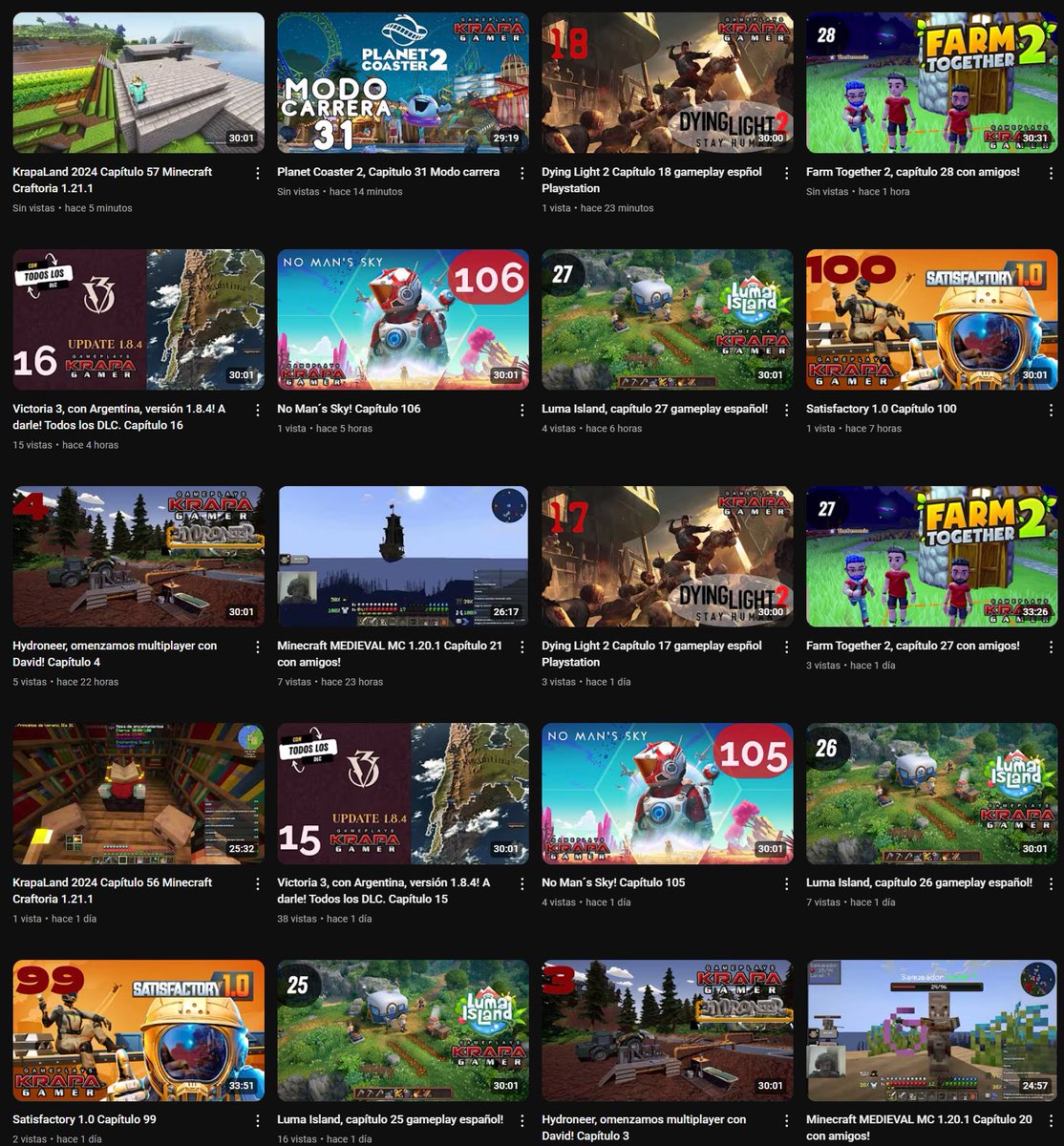 nicokrapa's tweet photo. Mira la cantidad de videos de hace menos de 1 día en mi canal! quieres #Minecraft #PlanetCoaster2 #Dyinglight2 #FarmTogether2 #Victoria3 #NoManSky #LumaIsland #Satisfactory #Hydroneer y más!! todos los días muchas series! #Youtuber y #Twitch #KrapaGamer https://t.co/z0arVwLw6y