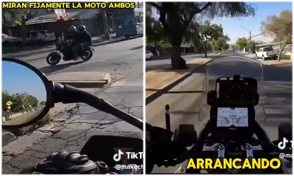 GAMBA_CL's tweet photo. Chileno en moto tiene que apretar cuea para no ser asaltado por motochorros caribeños https://t.co/BfhWMl9F0K https://t.co/XmjiJo76vg