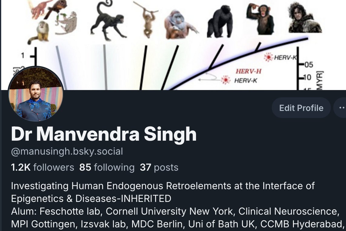 manvendr7's tweet image. Yo Folks!
I saw some messages in my inbox. The more I get here, the more I don't wanna get here.
Btw, expectedly Musk recently supported AFD. FX😨
Please PM me your bsky & I'll connect. #transposon #ERV community, as we're gonna launch a #TEbsky list, please connect.
my bsky⬇️
