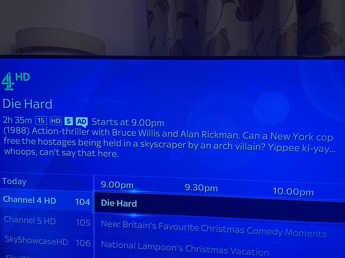 funusual's tweet image. Great description of Die Hard on the EPG this evening. Yippee ki-yay