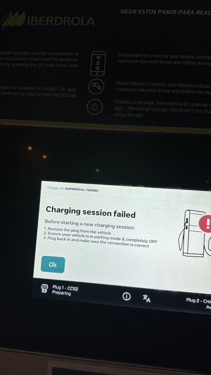 Hoy no es el día… dos
intentos en cargadores de <a href="/Endesa/">endesa</a> e <a href="/iberdrola/">Iberdrola</a> No hubo manera. Recarga aplazada a mañana.
