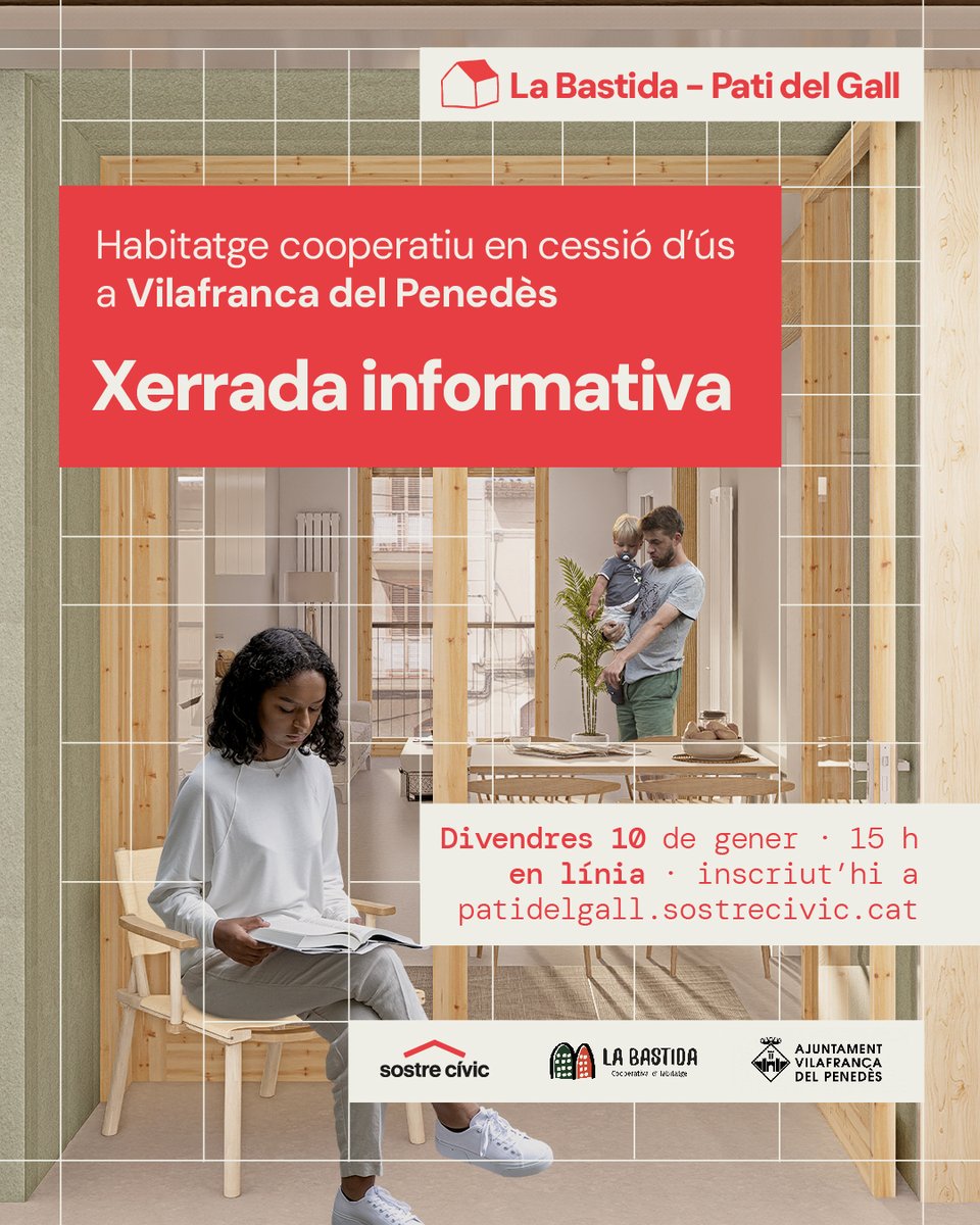 LaBastidaCoop's tweet photo. L'#HabitatgeCooperatiu en cessió d'ús és una alternativa al lloguer i la compra. I 𝐋𝐚 𝐁𝐚𝐬𝐭𝐢𝐝𝐚-𝐏𝐚𝐭𝐢 𝐝𝐞𝐥 𝐆𝐚𝐥𝐥 és el 1r projecte d'aquest tipus a #Vilafranca!   

Vols formar-ne part❓ 
Passat Reis, nova sessió informativa❗️

 ℹ️https://t.co/ZH5OORXY04 https://t.co/FxIrULCNyq
