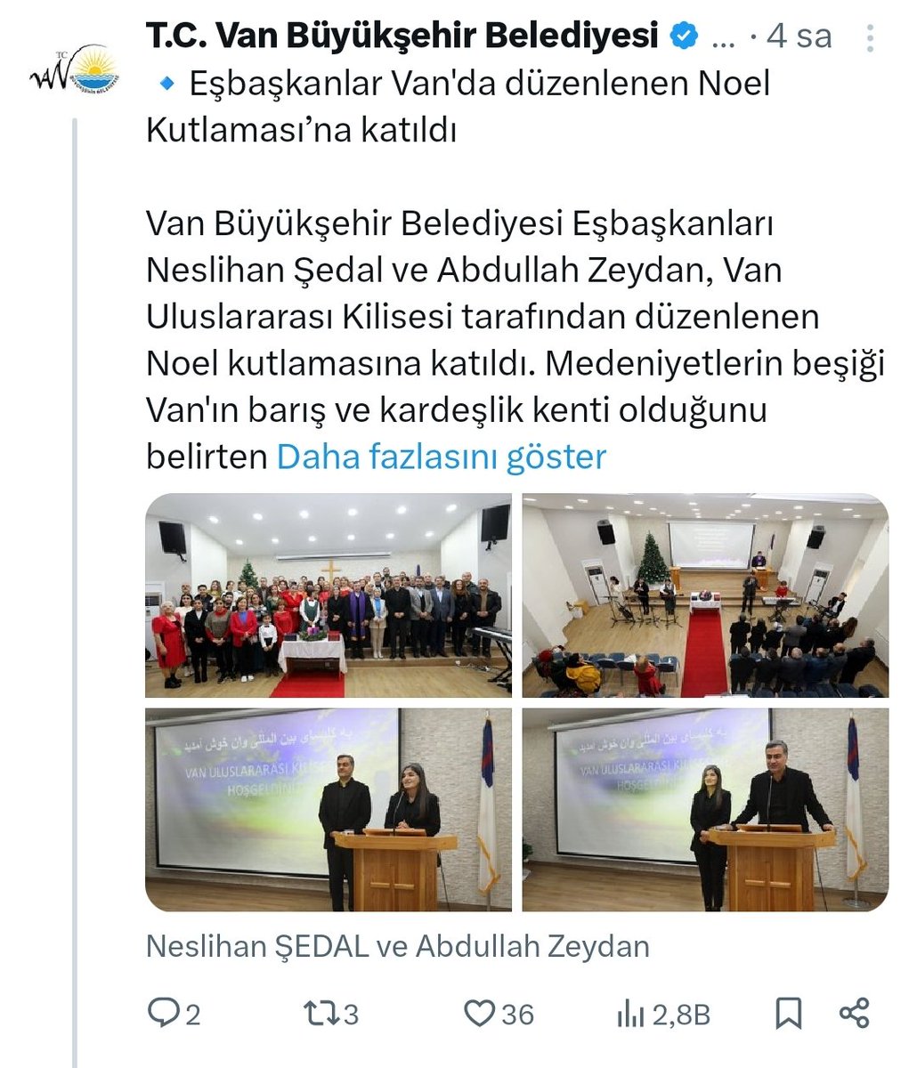 Bakın güya ayn el arap da kürtler katlediliyor diyip yaygara koparıyorlar  milleti galiyana getiriyorlar. Diger taraftan noel kutlamalarina katilip gülüp oynuyolar. Soruyorum ey kürt halkı bunlar mi sizin sahibiniz? Bunların mi ardında yürüyorsunuz? <a href="/vanbuyuksehirbb/">T.C. Van Büyükşehir Belediyesi</a> <a href="/DEMPartiWan/">DEM PARTİ WAN</a>