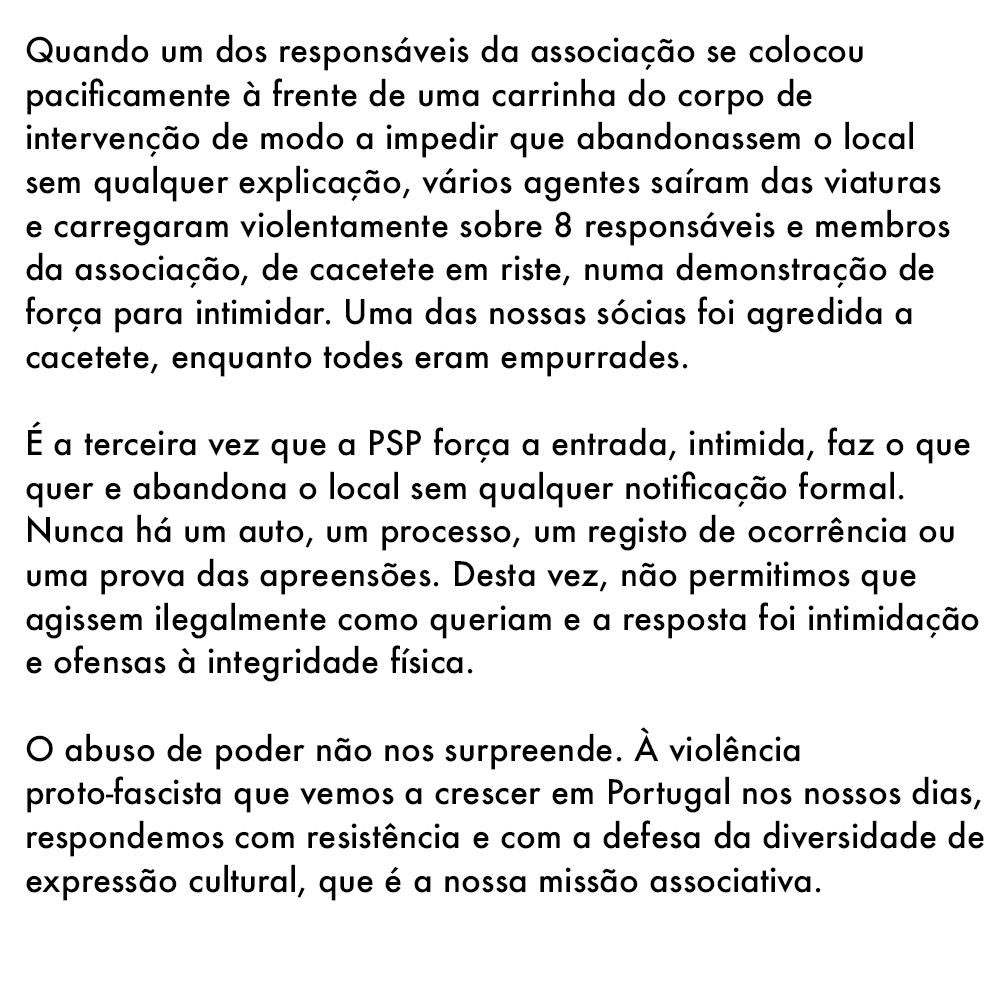 violetakaviolet's tweet photo. a PSP a mando do nosso governo protofascista, quer dissolver a malha que nos une - e está a fazê-lo em várias frentes. uma delas é a cultura.
a gente não vai deixar. viva o movimento associativo! https://t.co/yK4W1KdTYC