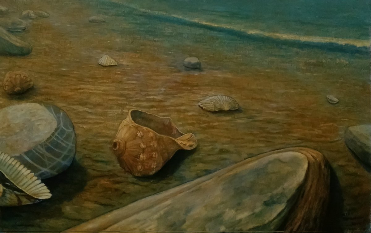 Rustam Grigoryan. Seashells on the  seashore. Oil painting.