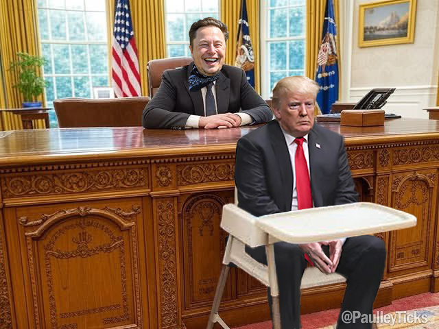 PaulleyTicks's tweet image. "President Musk will see you now." - Coffee-boy Donald