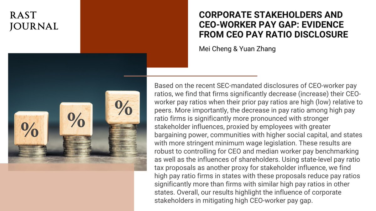 SEC disclosures show firms adjust CEO-worker pay ratios based on peer comparisons. High-ratio firms reduce the gap further when stakeholder influences are stronger. Stakeholders play a key role in mitigating the pay gap. #DecemberIssue rdcu.be/d1kpG
