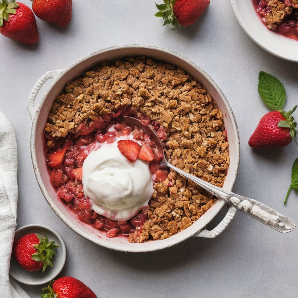 #Strawberry #Rhubarb #Crisp 😋😋🍓
Treat your taste buds with this delicious Strawberry Rhubarb Crunch! This delicious treat balances the sweetness of ripe strawberries with the flavour of fresh rhubarb, all topped with a layer of golden crunchy oats that is simply irresistible.