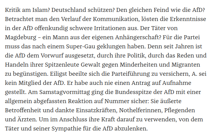 AfaNord's tweet photo. Der #Magdeburg-Täter trat jahrelang als islamfeindlicher #AfD-Unterstützer auf, wollte ein gemeinsames Projekt & begrüßte Tweets u.a. von Alice Weidel. Die AfD versuchte, den Anschlag #MD2012 rassistisch zu instrumentalisieren.3/x
https://t.co/I9xWsC3cqM
#NoNazis #NoAfD #MD2312 https://t.co/Yo3I4bc31D