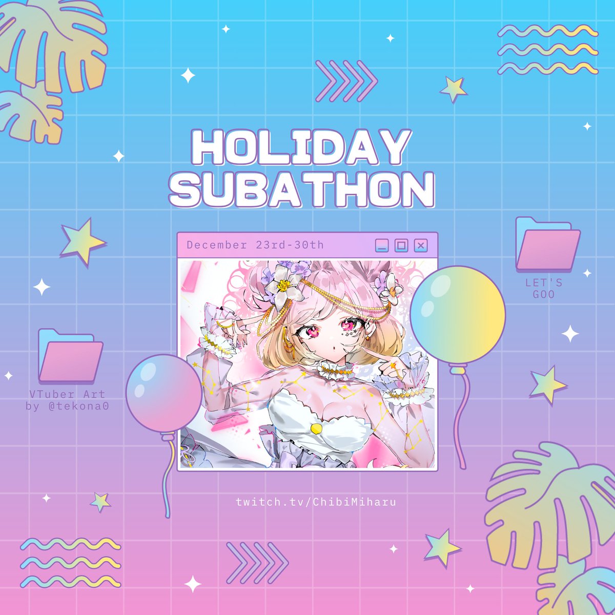 Celebrating the holidays, achievements, and reaching level 1 of Twitch Plus Program w/ a subathon! 🩷☁️

Hope to see you all there! 🥹🫶

More info ⤵️