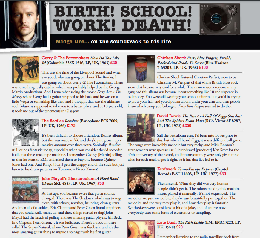 MUInfoService's tweet photo. @midgeure1 soundtracks his life in 10 records  in latest issue of Record Collector https://t.co/d1Vw7jfnLd