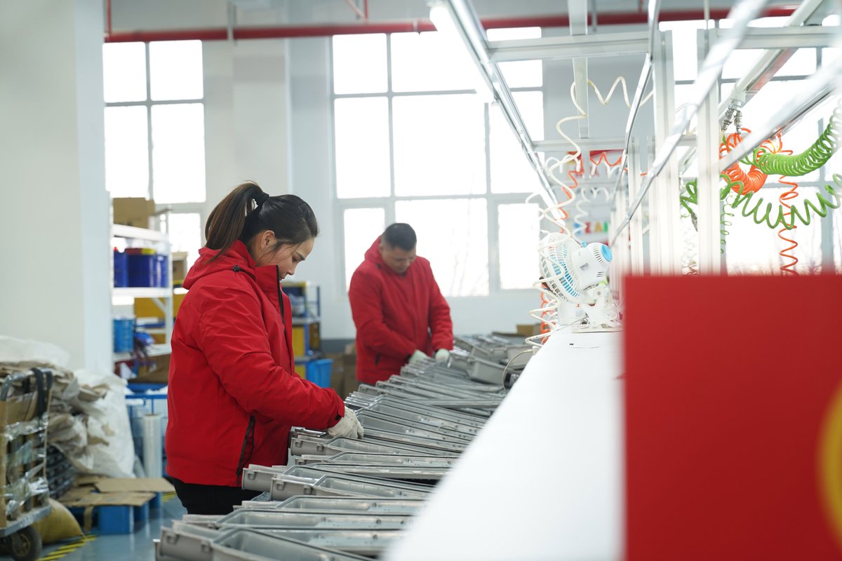 Solar street lights are in producing