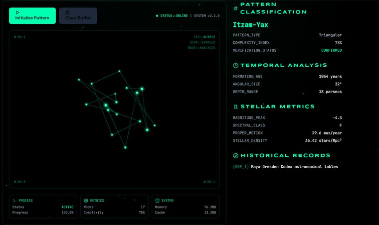 StellarSynth's tweet photo. Generate unique constellation patterns with real-time 3D visualization and neural network validation. Each pattern comes with detailed astronomical data and cultural significance. https://t.co/zOsMqfiTQi