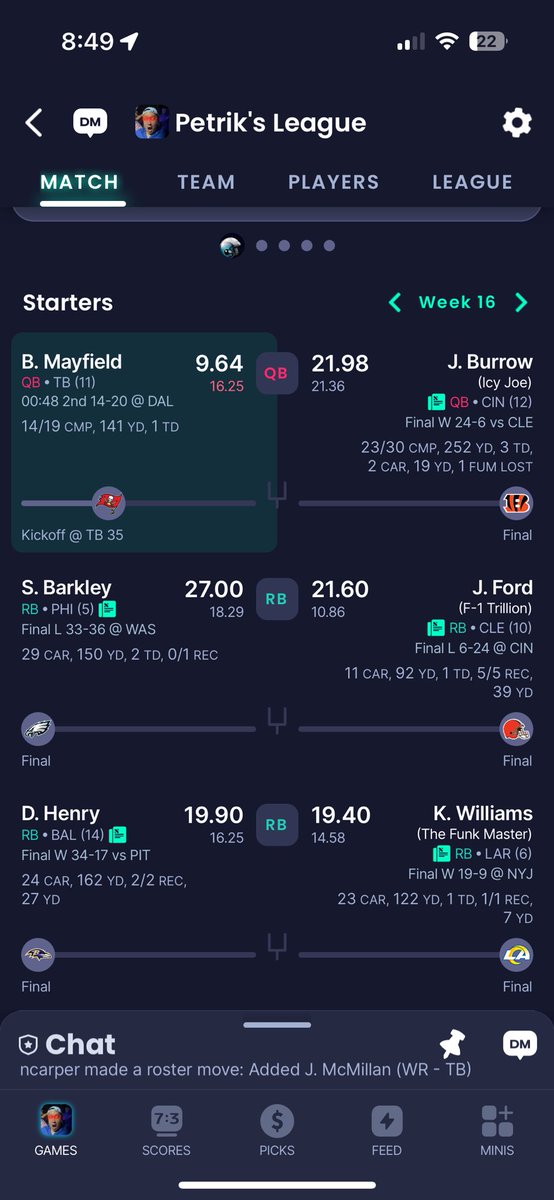 yungsungkim's tweet photo. Imagine losing fantasy overall with RB1 and RB2…couldn’t be me…oh wait 😭🔫

Generational ASSterclass @SleeperHQ https://t.co/EL4NNDEAWh