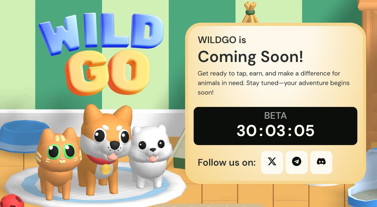 #WILDGO Beta coming next 30 hours.
Beta users having opportunity to earn more as first adopter 🐶🥰 Join before too late
Join our Telegram: t.me/+bzpSJqQsvv82Z…

#WILDGO #PAWPOINTS #WOWGO #DEFI #GameFi  #Crypto #Telegram #App $SOL $TON $USDT $WOWGO