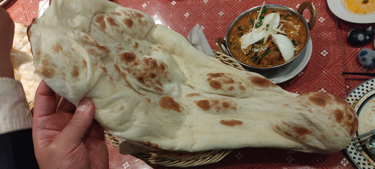 先々週は神保町のインド・ネパール料理店で忘年会。プレーンナンが美味くてこの巨大さなのにもう一枚追加で食べてたし、"インドの例のドレッシング"もかけ放題!(節度の範囲で)料理どれも美味しかったしウェイターさんが超ハンサム美形だった 