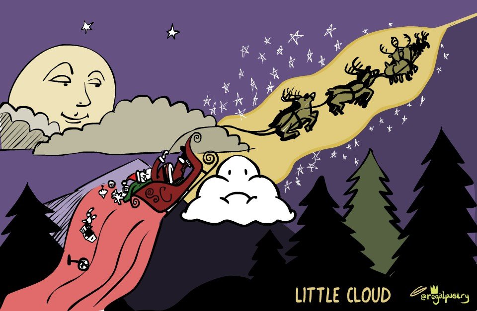 The Sketch That Became A Doodle That Became A So-So Christmas Drawing 

Little Cloud (the best dang thing about the drawing! Look at that sad, symmetrical lump of dense water vapor!)