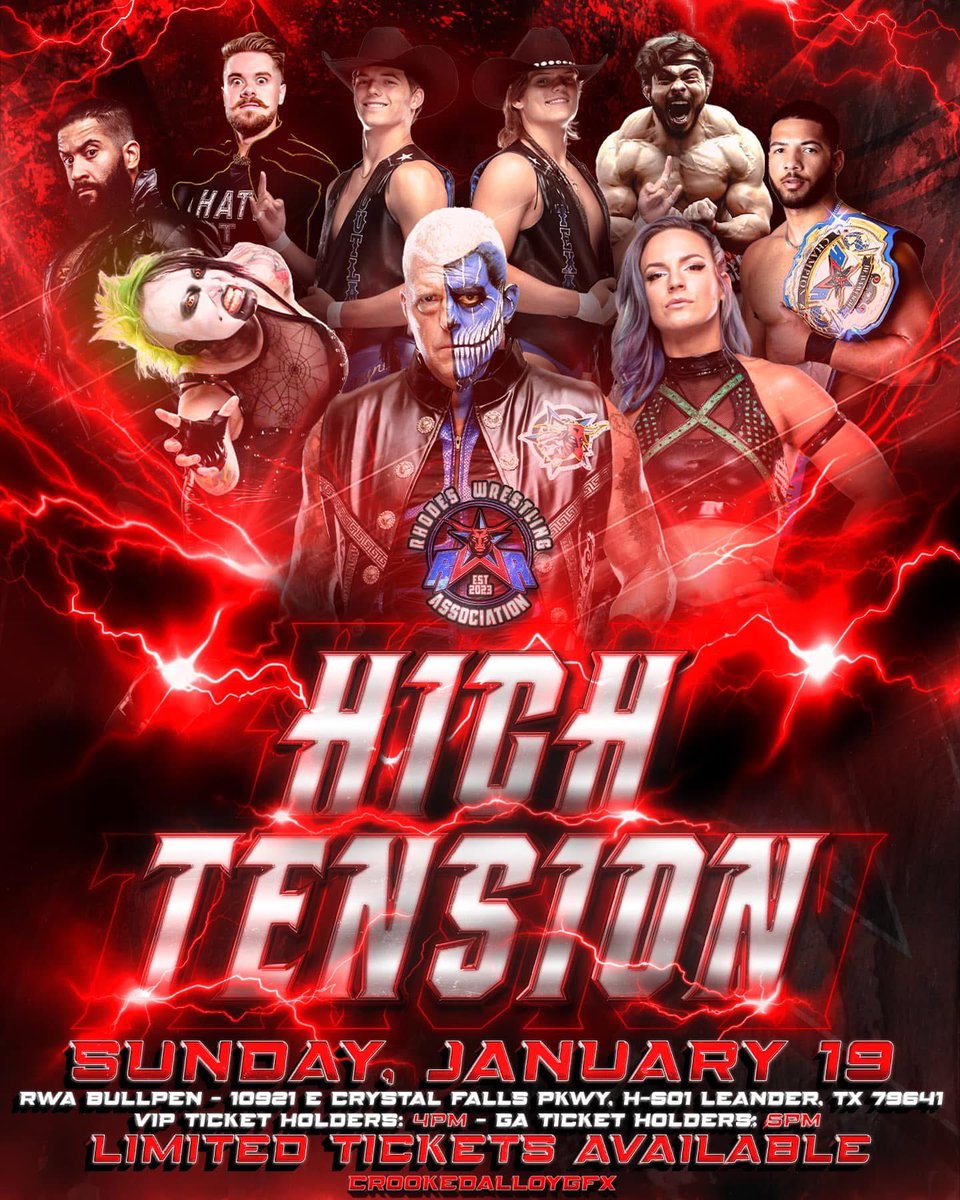 dustinrhodes's tweet image. Don't miss!!! Be a part of the growing @RhodesWrestling as we head into January on the 19th 
#HighTension SUNDAY JAN 19th at 6pm central! 
Hope to see y'all there! 🤘🏼

eventbrite.com/e/rhodes-wrest…