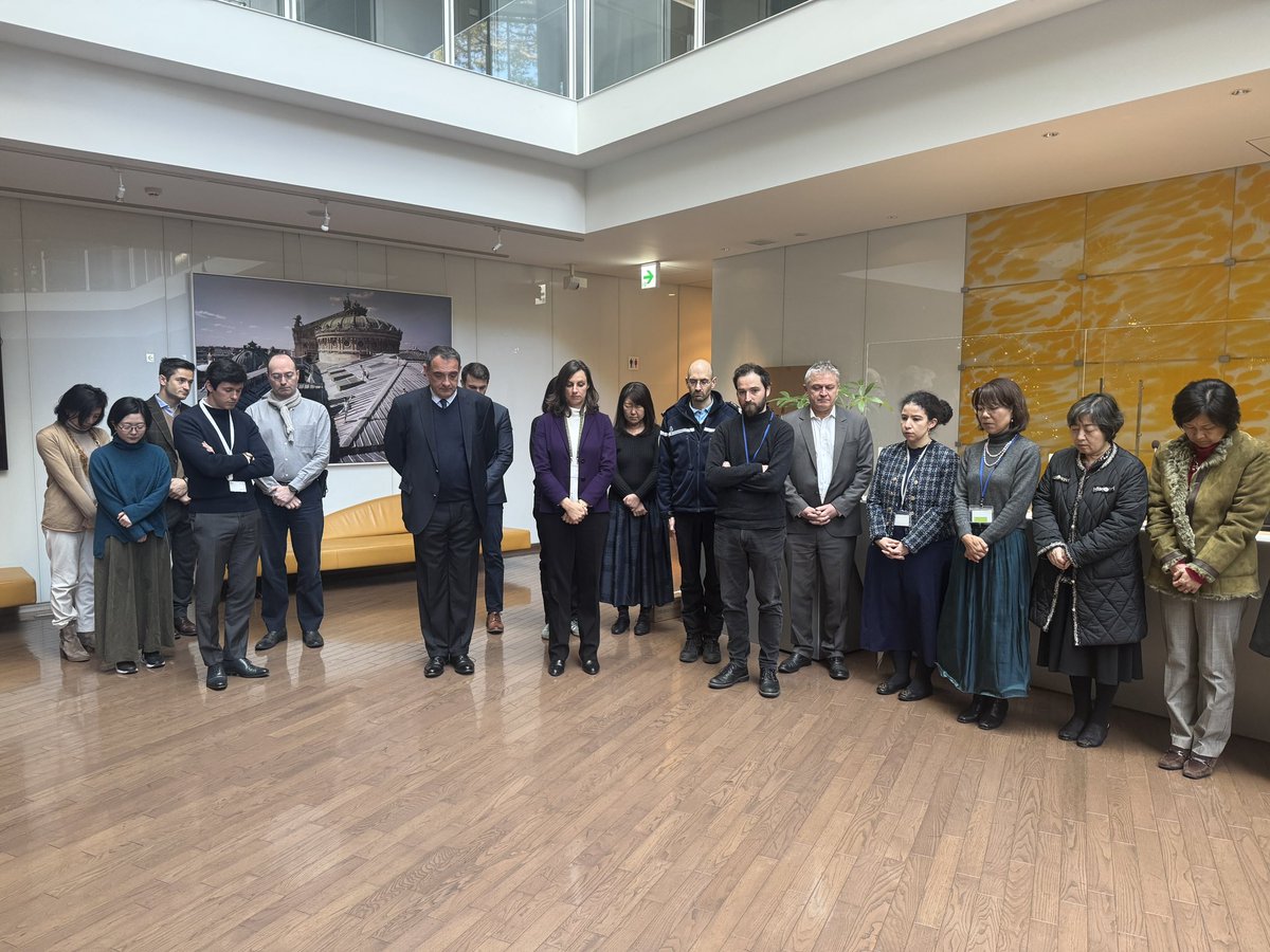ambafrancejp's tweet photo. En ce jour de deuil national, les agents de l’ambassade ont observé une minute de silence en hommage aux victimes du cyclone Chido qui a dévasté le département de Mayotte le 14 décembre dernier. https://t.co/mdIzEoHzhX