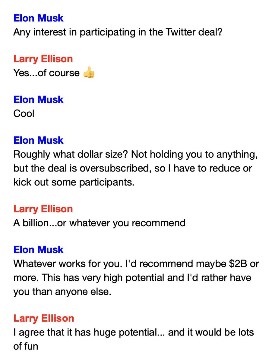 Elon Musk texts Larry Ellison

April 20, 2022