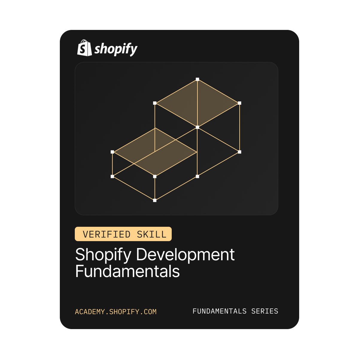 After an intense weekend of studying (and a humbling first attempt where I missed the mark by just 2 questions), I’m thrilled to share that I’ve earned the **Shopify Development Fundamentals** badge! Grateful for time to sharpen my sword and position myself for success in ‘25 🗡️