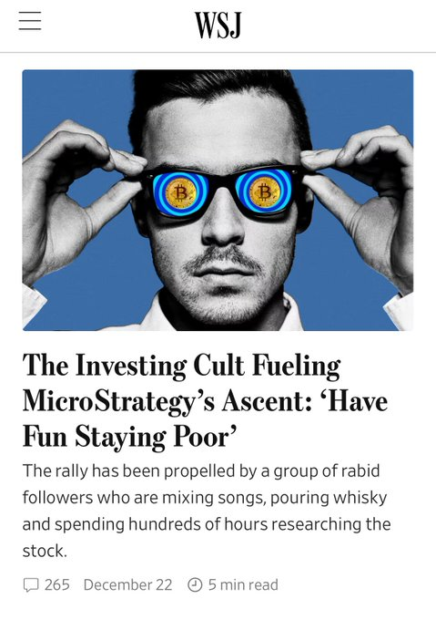 ParrotCapital's tweet photo. Finally, the financial media is pointing out the obvious. 

Michael Saylor is running a cult with his $MSTR stock promotion under the ruse of Bitcoin evangelism. 

He makes money off his MicroStrategy shares and personal Bitcoin stash, all while encouraging his followers to buy both at ever-higher prices. 

What could go wrong?