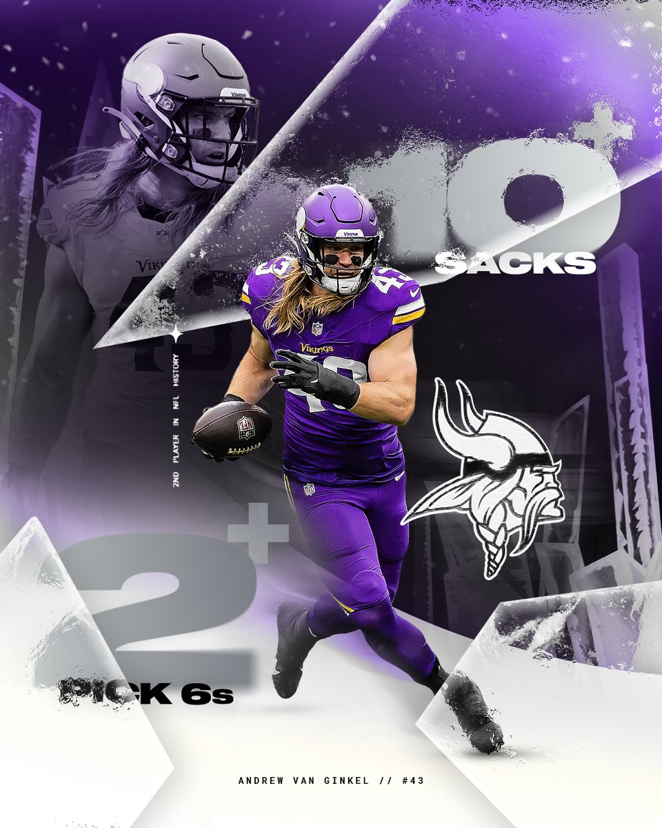 Vikings's tweet image. 10+ sacks
2+ Pick 6s

@AndrewVanGinkel is the 2nd player since 1982 to hit the mark.

#ProBowlVote