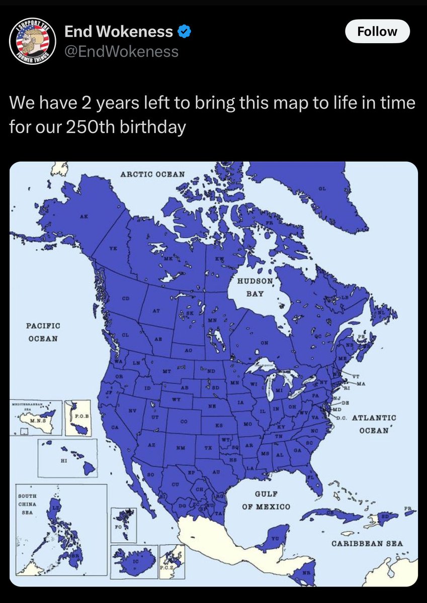 Huge right-wing accounts are posting memes about radical American imperial territorial expansion right now