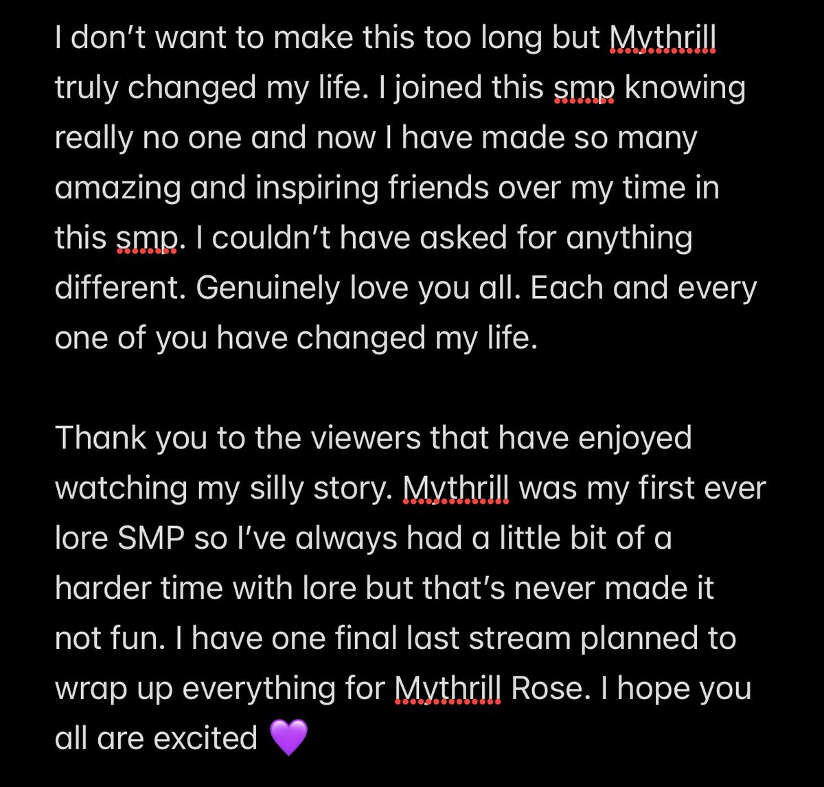 Thank you for such a wonderful experience Mythrill truly has changed my life 💜

Art by kayloi ✨