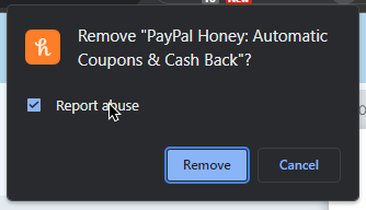 When you uninstall Honey, check the "report abuse" box