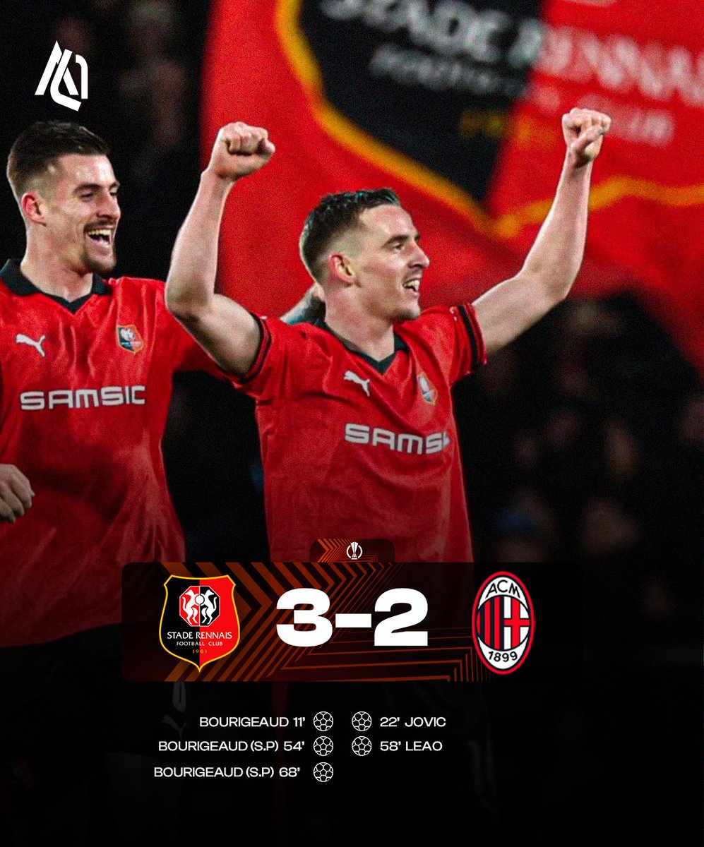 𝟭 𝗝𝗢𝗨𝗥 = 𝗨𝗡 𝗠𝗔𝗧𝗖𝗛 𝗗𝗜𝗡𝗚𝗨𝗘 𝗖𝗘𝗧𝗧𝗘 𝗔𝗡𝗡𝗘́𝗘 🤯🇫🇷 

J-10 : ✨ RENNES  3-2  AC MILAN ✨ 

Le Stade Rennais s’est offert le Milan dans un Roazhon Park bouillant malgré l’élimination. 🌋❤️🖤