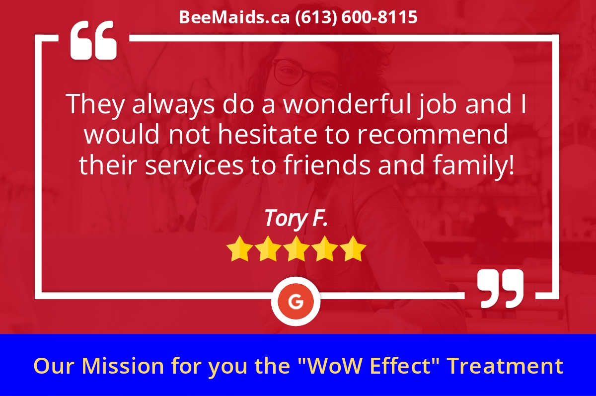 BeemaidsOttawa's tweet photo. 5 Star: Tory F. "They always do a wonderful job and I would not hesitate to recommend their services..." https://t.co/ohYuWnye9X